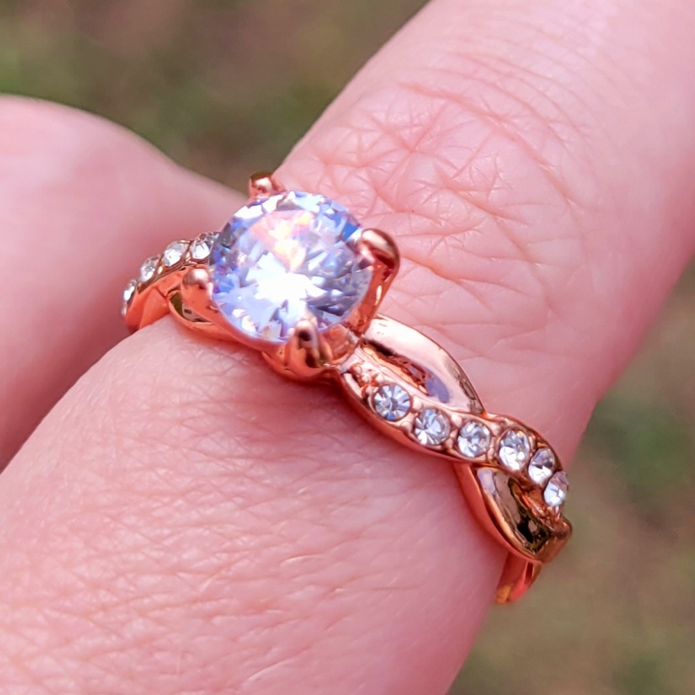 Diamond Clear Crystal Rose Gold Ring Size 9.5